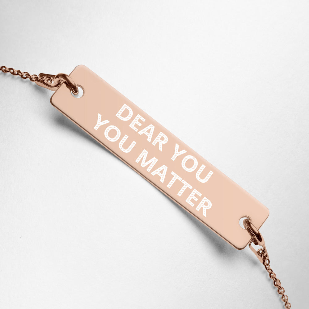 YOU MATTER Engraved Silver Bar Chain Bracelet (Rose Gold and Black Rhodium)